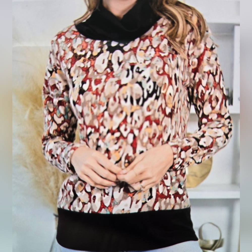 Sew in Love- Multi Color Leopard Lightweight Long Sleeve Cowl Neck Top Size S